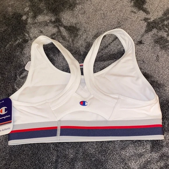 New w Tags Champion White, Blue, red, and gray striped band sports bra - Picture 2 of 4